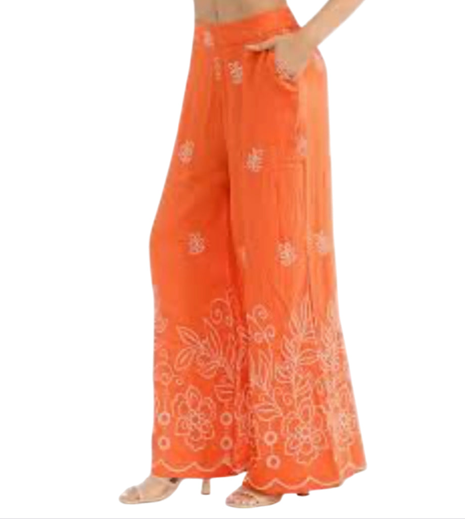 Fancy Fashion Ilara Floral Print Linen Blend Wide Leg Palazzo Pants (2XL)