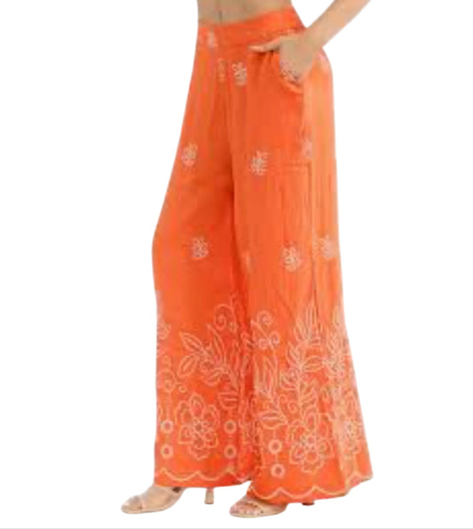 Fancy Fashion Ilara Floral Print Linen Blend Wide Leg Palazzo Pants (2XL)