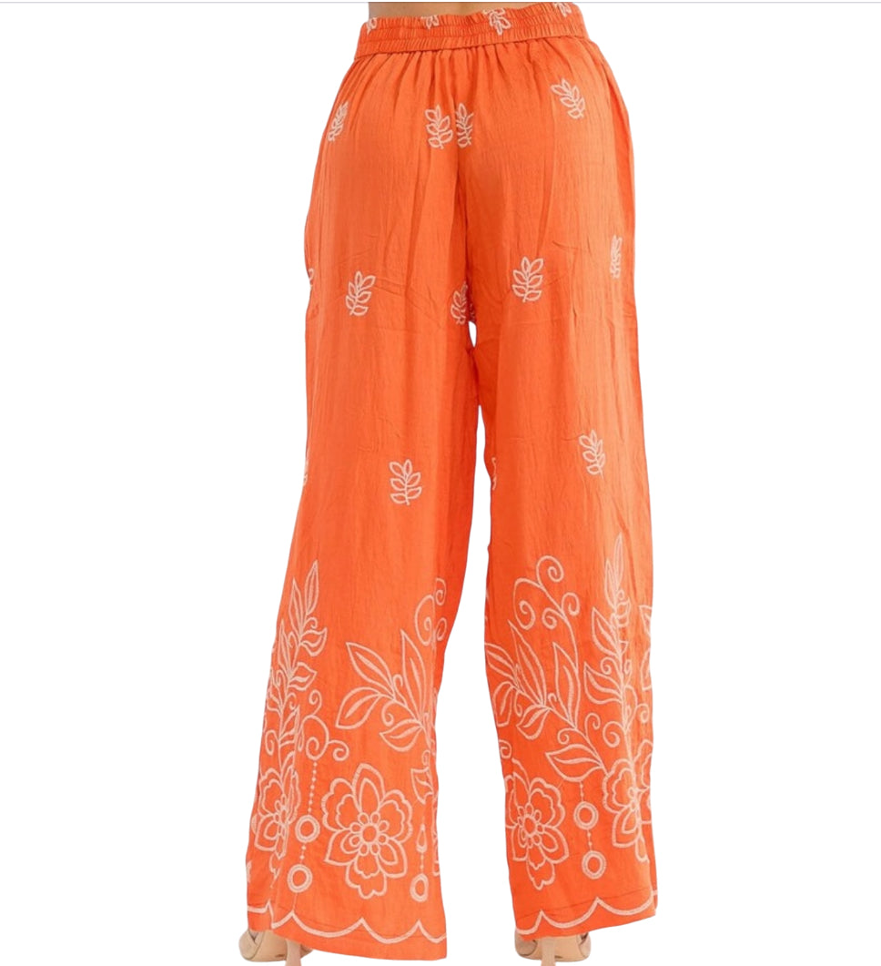 Fancy Fashion Ilara Floral Print Linen Blend Wide Leg Palazzo Pants (2XL)