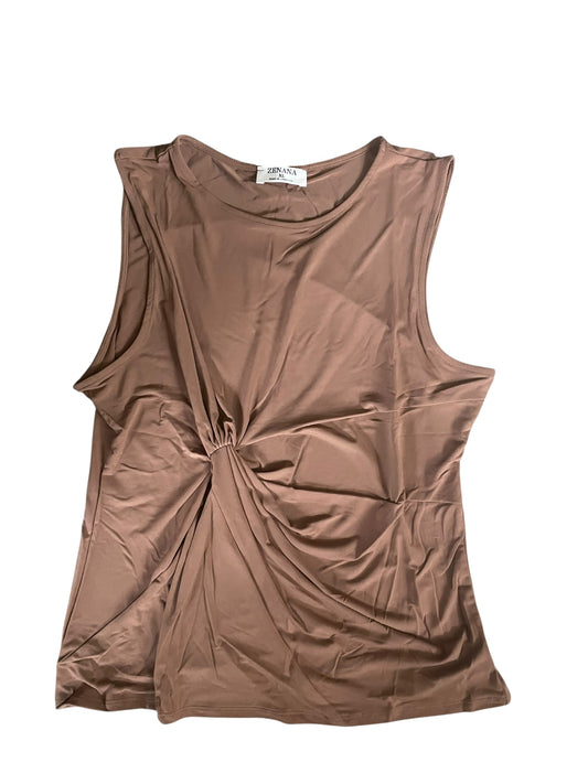 Zenana Front Twist Sleeveless Tank Top in a Deep Camel (Small)