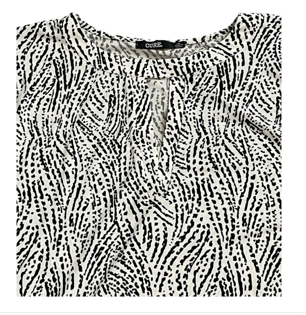 Cure Monochrome Black & White Patterned Blouse (1xl)