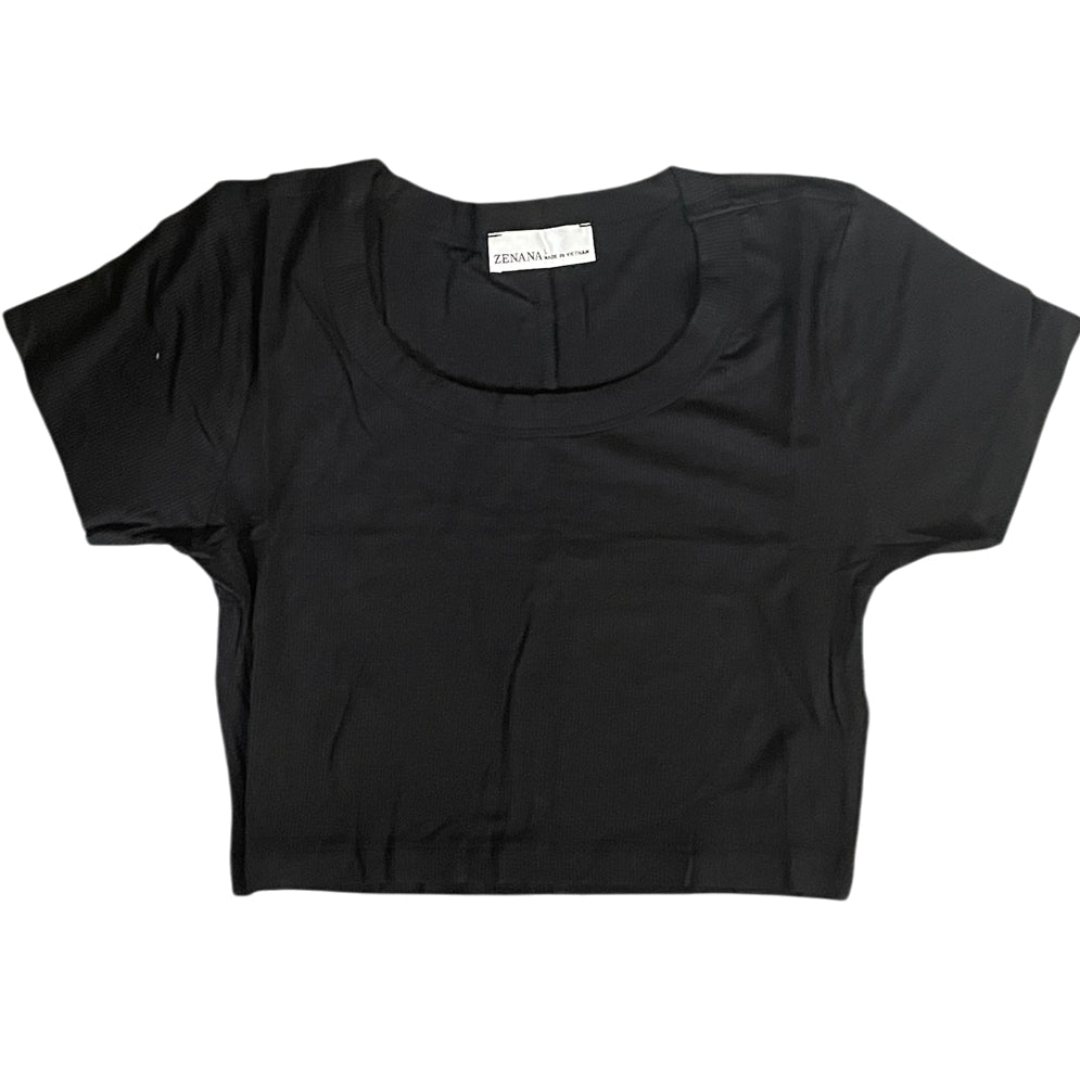 Zenana black ribbed short-sleeve crop top (Medium)