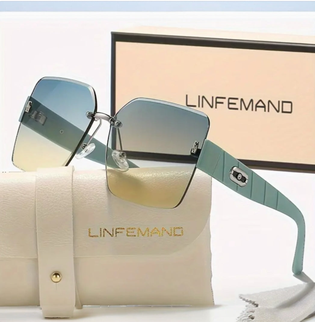 LINFEMAND Frameless Gradient Fashion Large Sunglasses