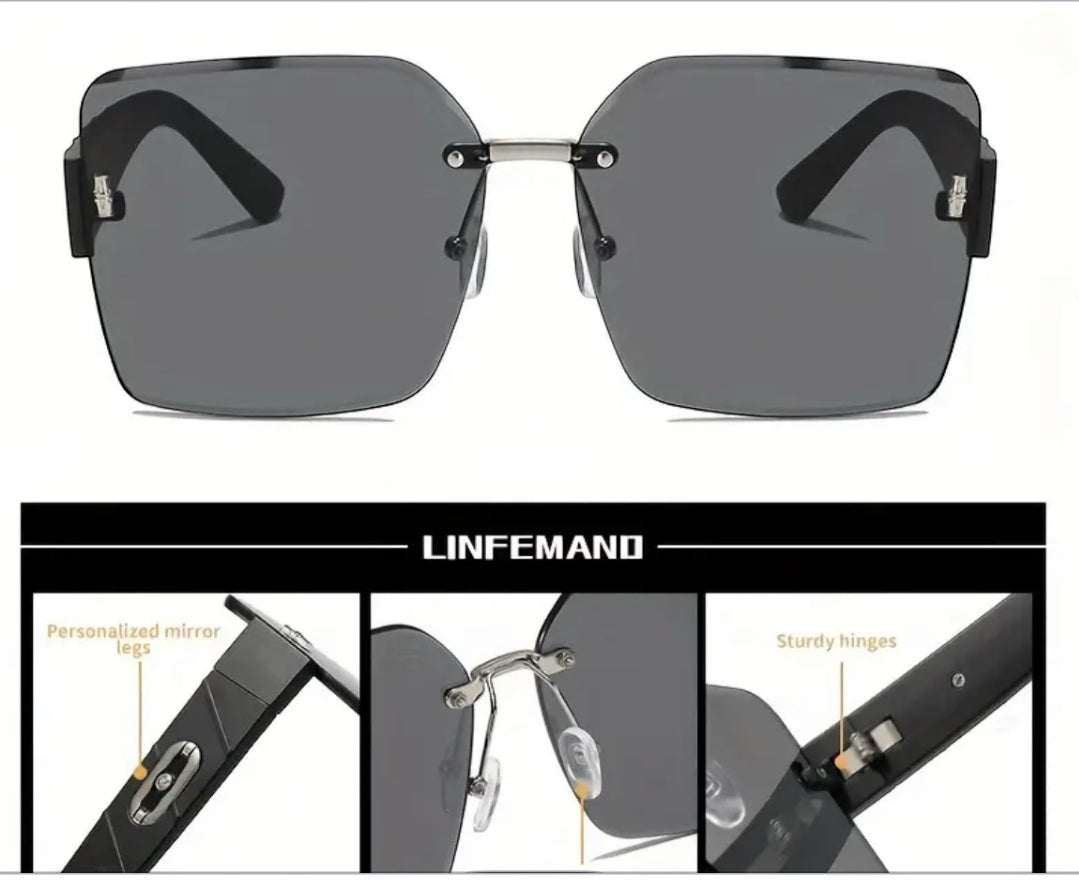 LINFEMAND Frameless Gradient Fashion Large Sunglasses