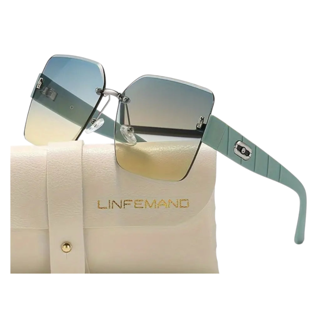 LINFEMAND Frameless Gradient Fashion Large Sunglasses