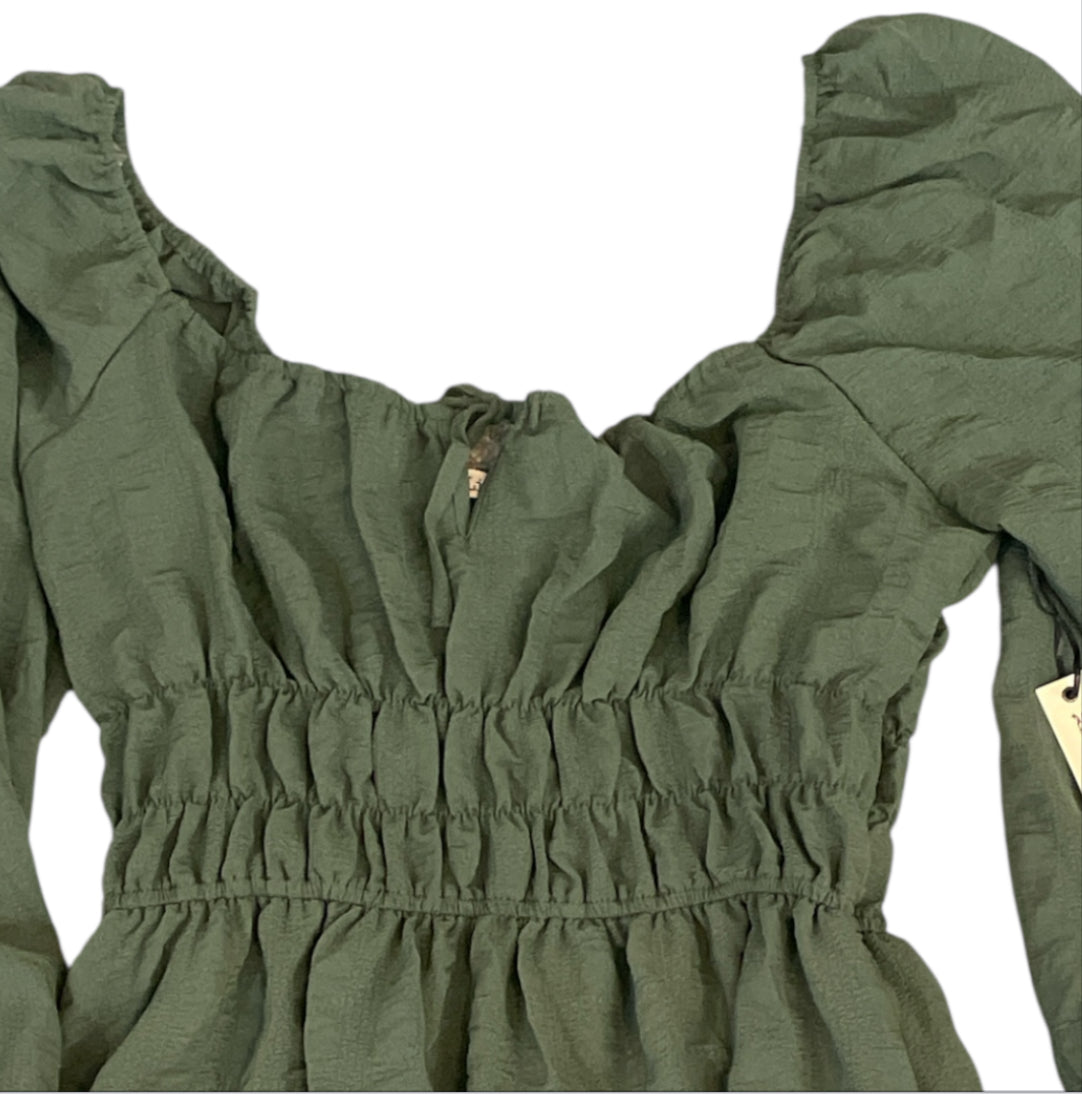 Liberty Love Olive Green Peasant Dress (X-Large)