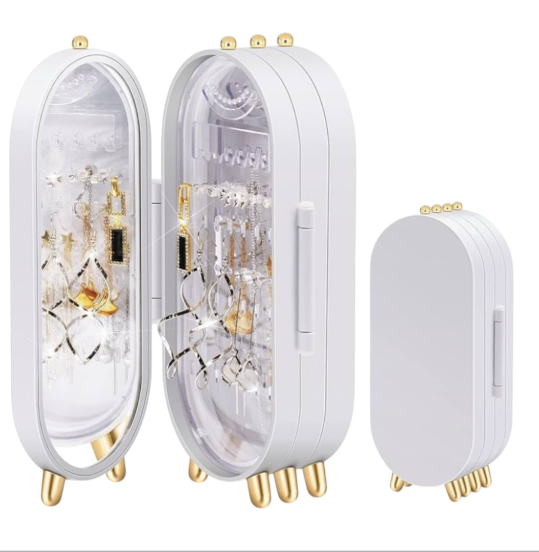 Jewelry Organizer 4 Door Stand with Mirror (White)