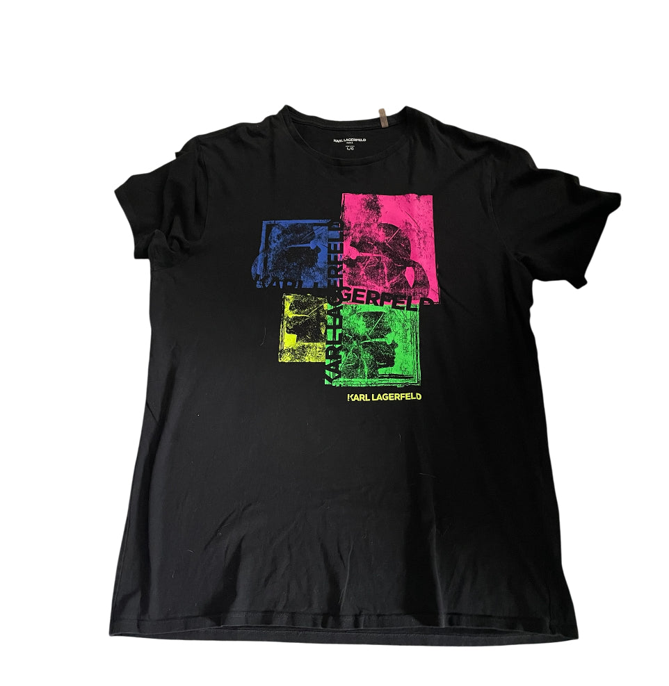 Karl Lagerfeld Paris Graphic T-shirt featuring a colorful portrait collage.(large)