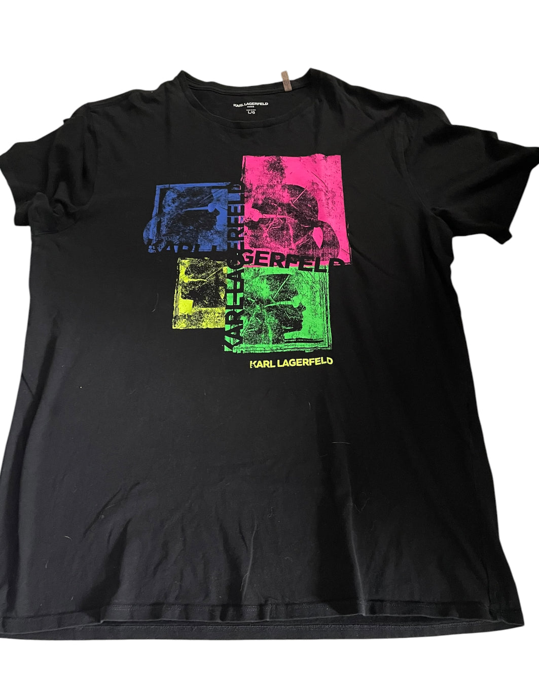 Karl Lagerfeld Paris Graphic T-shirt featuring a colorful portrait collage.(large)