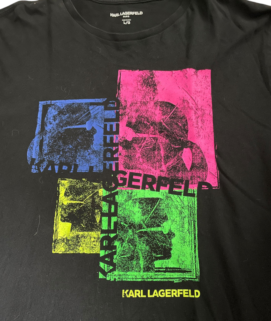 Karl Lagerfeld Paris Graphic T-shirt featuring a colorful portrait collage.(large)