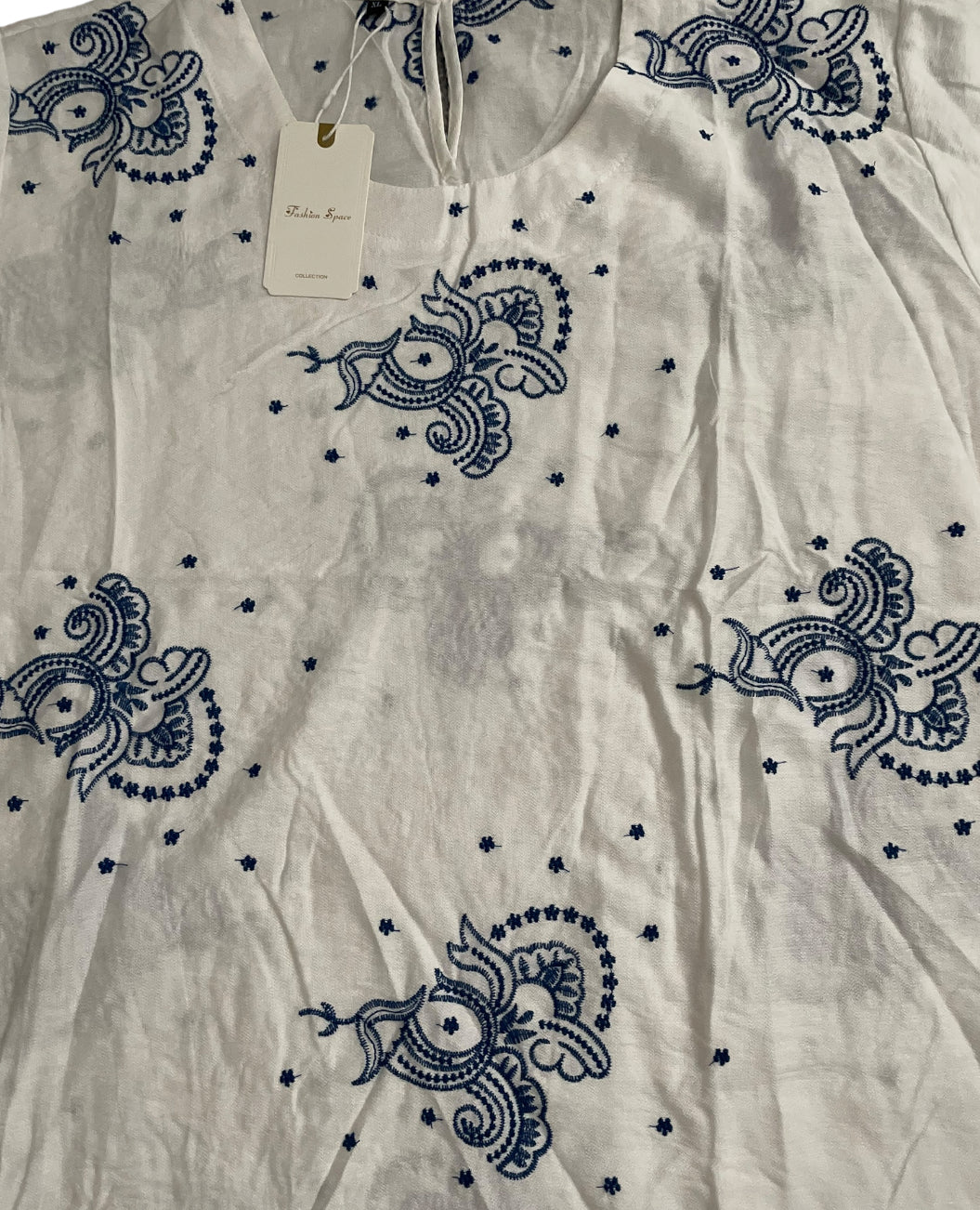 Fashion Space Blue Paisley Embroidered Detailed Blouse (X-Large)