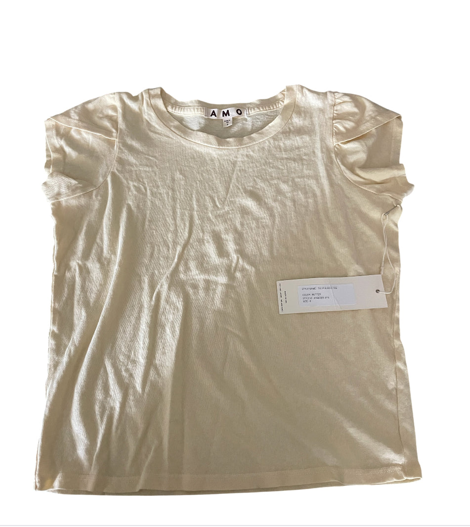 AMO Tulip Sleeve Tee in Butter (Small)