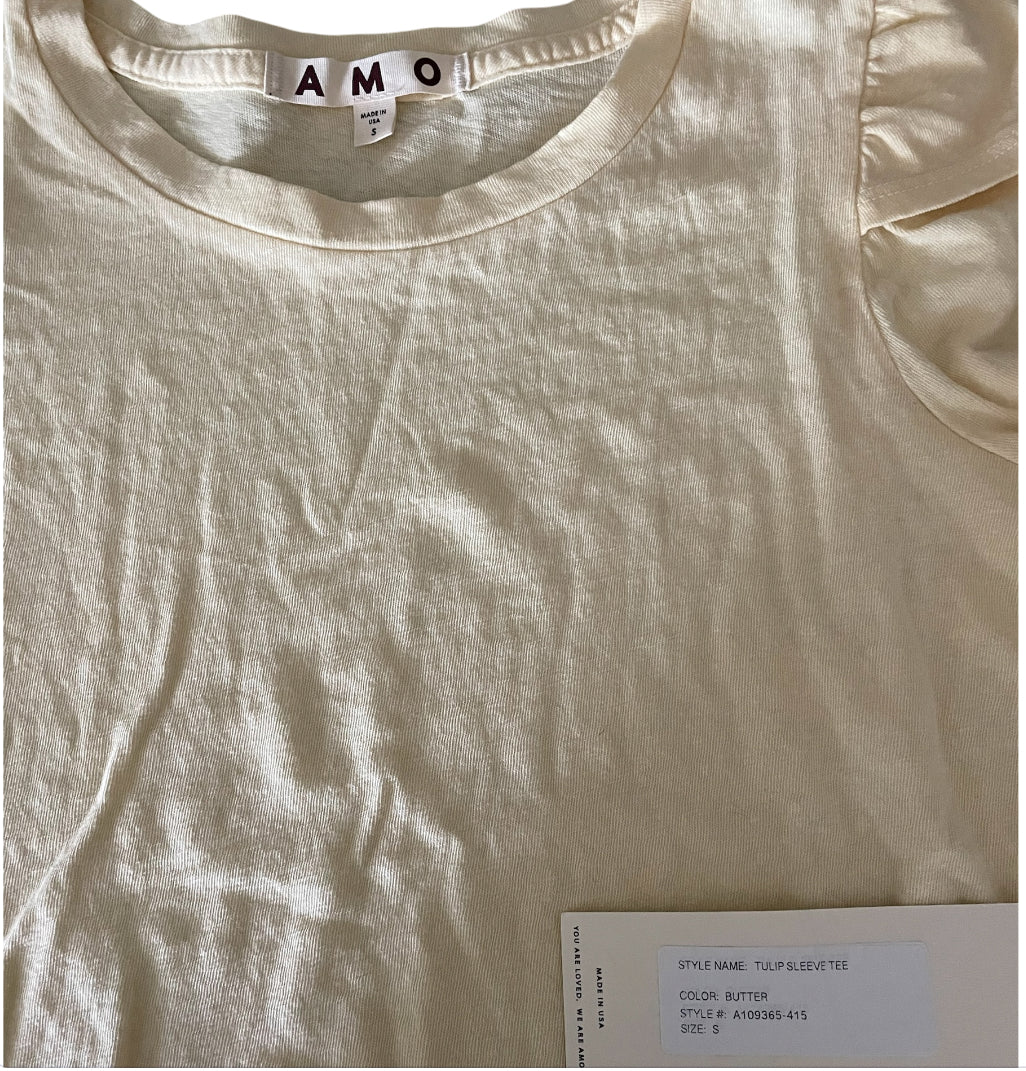 AMO Tulip Sleeve Tee in Butter (Small)