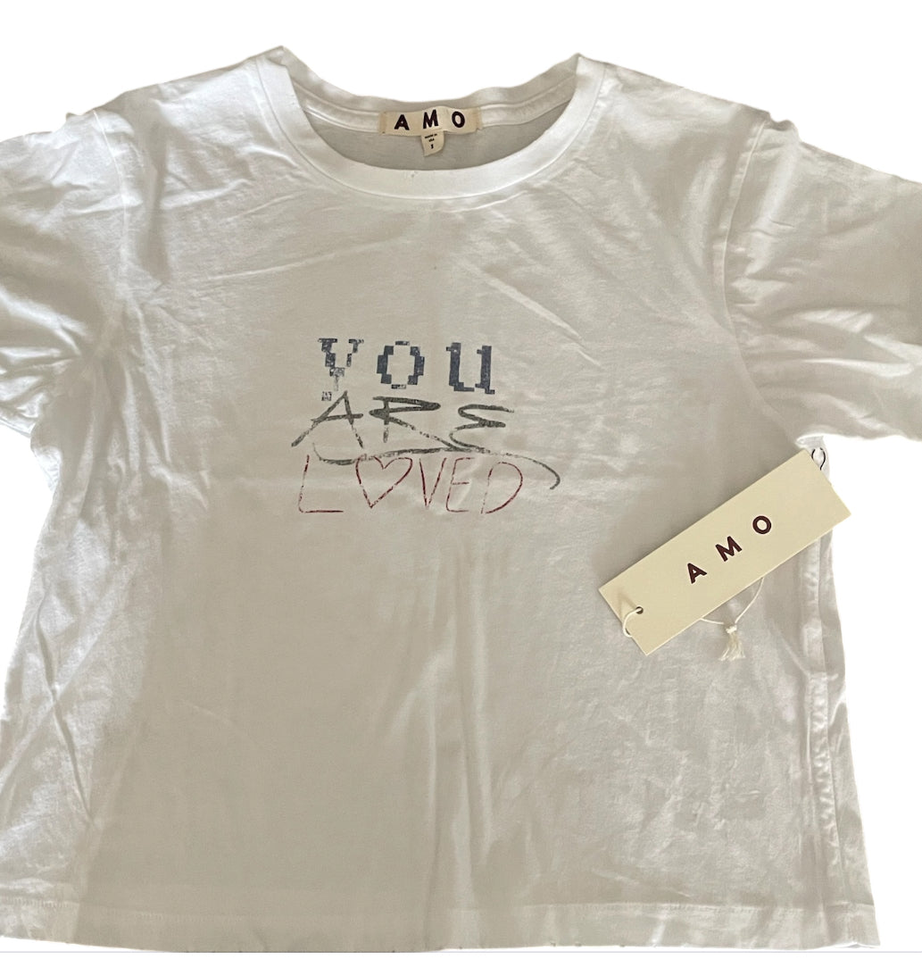 AMO & "YOU ARE LOVED" text printed T-Shirt (Small)