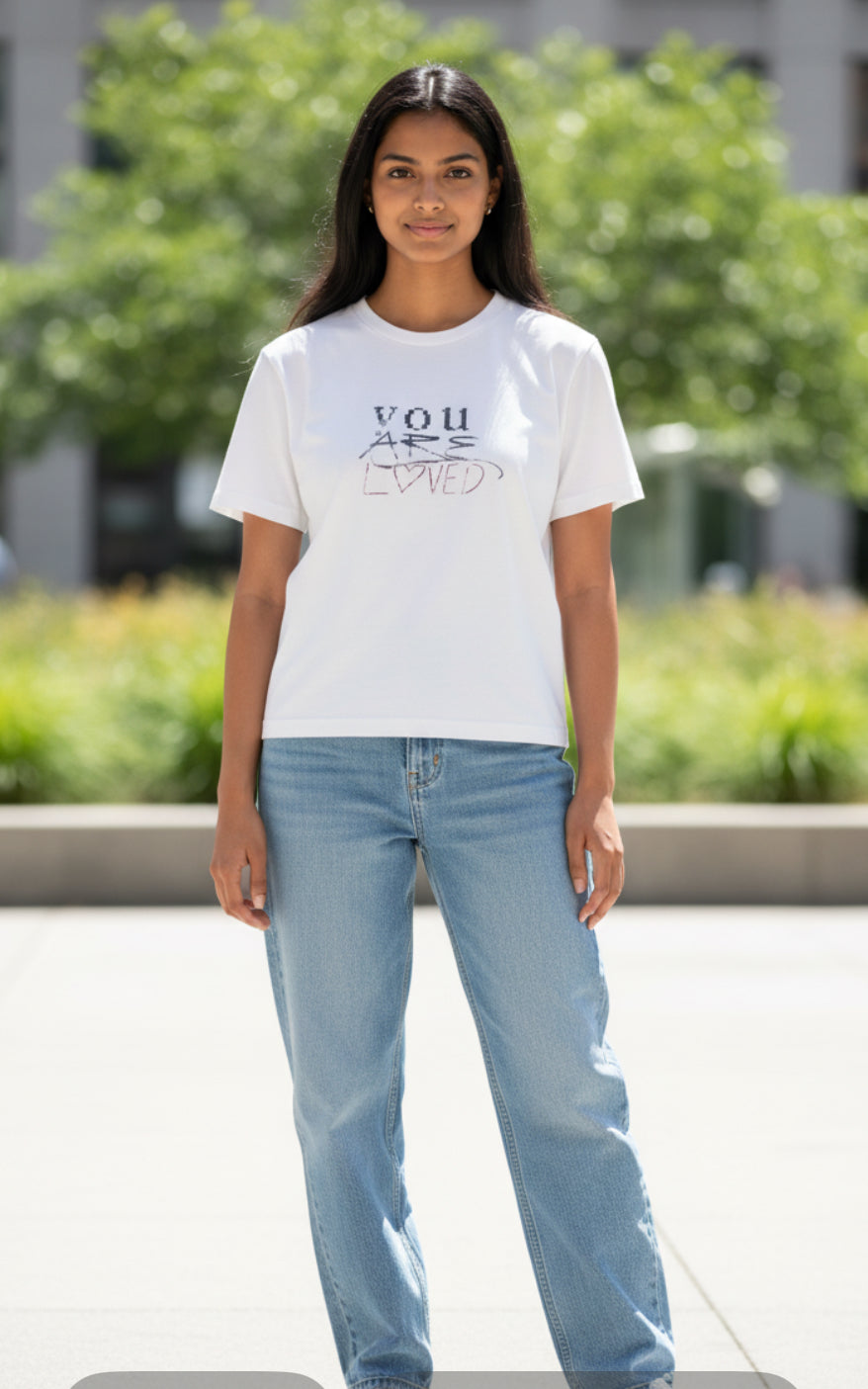 AMO & "YOU ARE LOVED" text printed T-Shirt (Small)