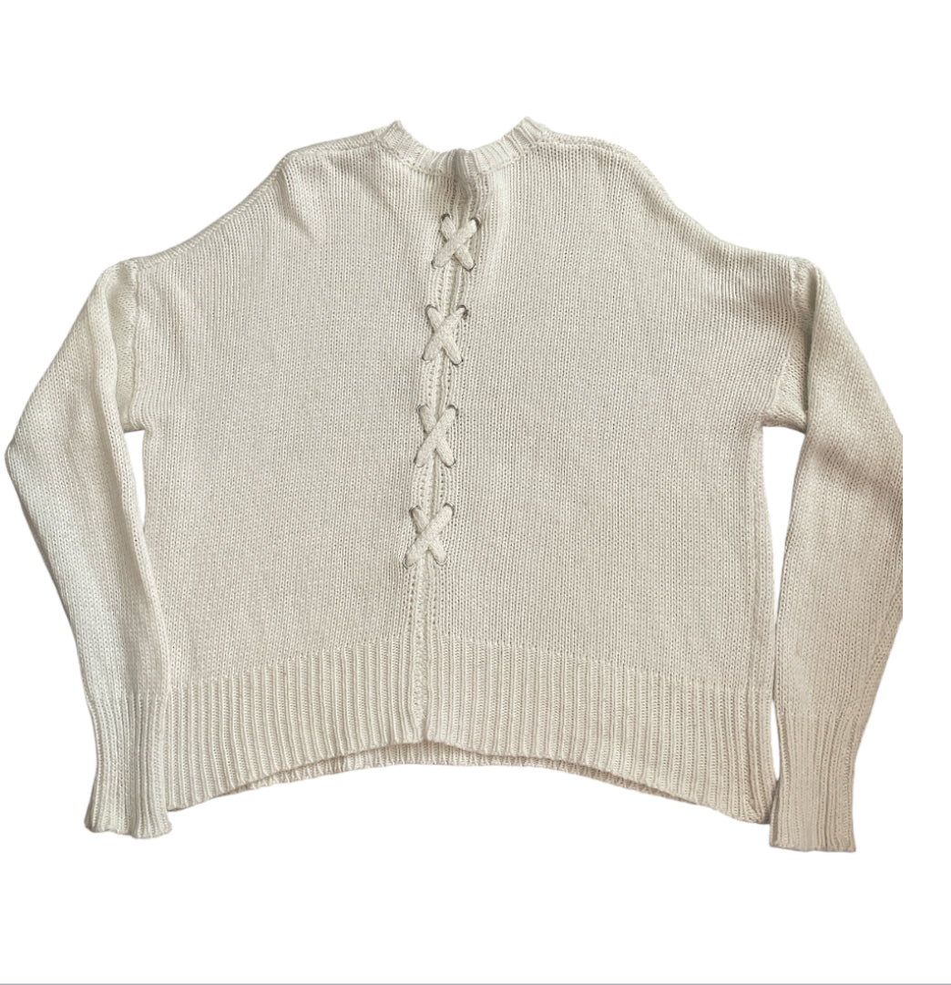John & Jenn Over Sized Ivory Sweater with Braid Down Back (Large)