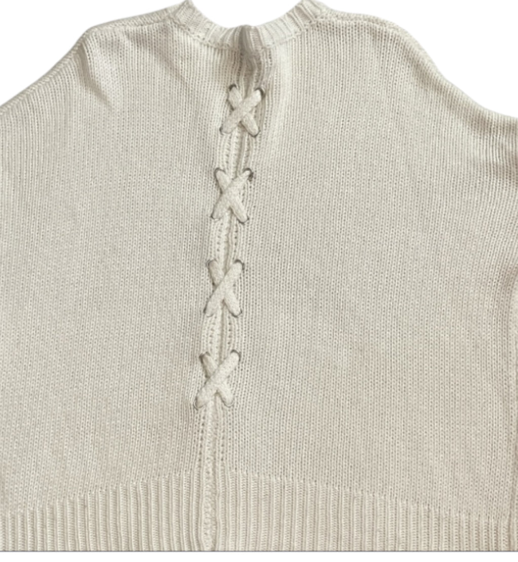 John & Jenn Over Sized Ivory Sweater with Braid Down Back (Large)