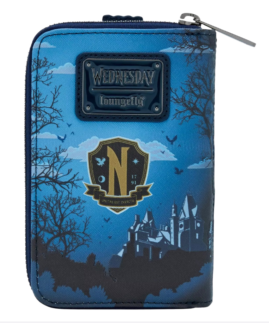 Loungefly Wednesday Nevermore Academy Castle zip-around wallet