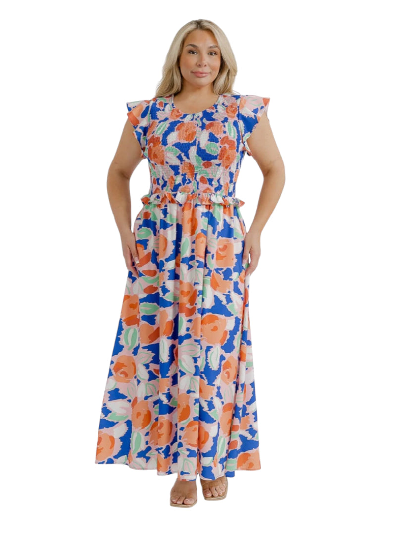 Soul of Curves SMOCK FLORAL MAXI DRESS (1x)