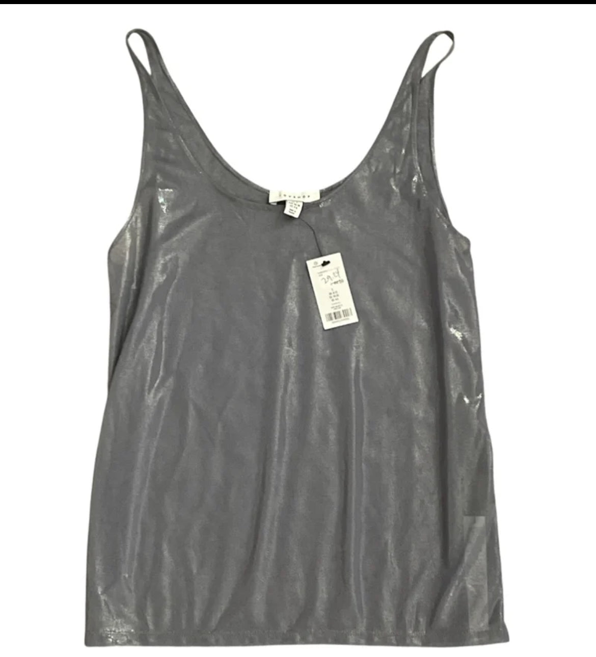 Topshop Sheer Metallic Tank in Charcoal (Small)