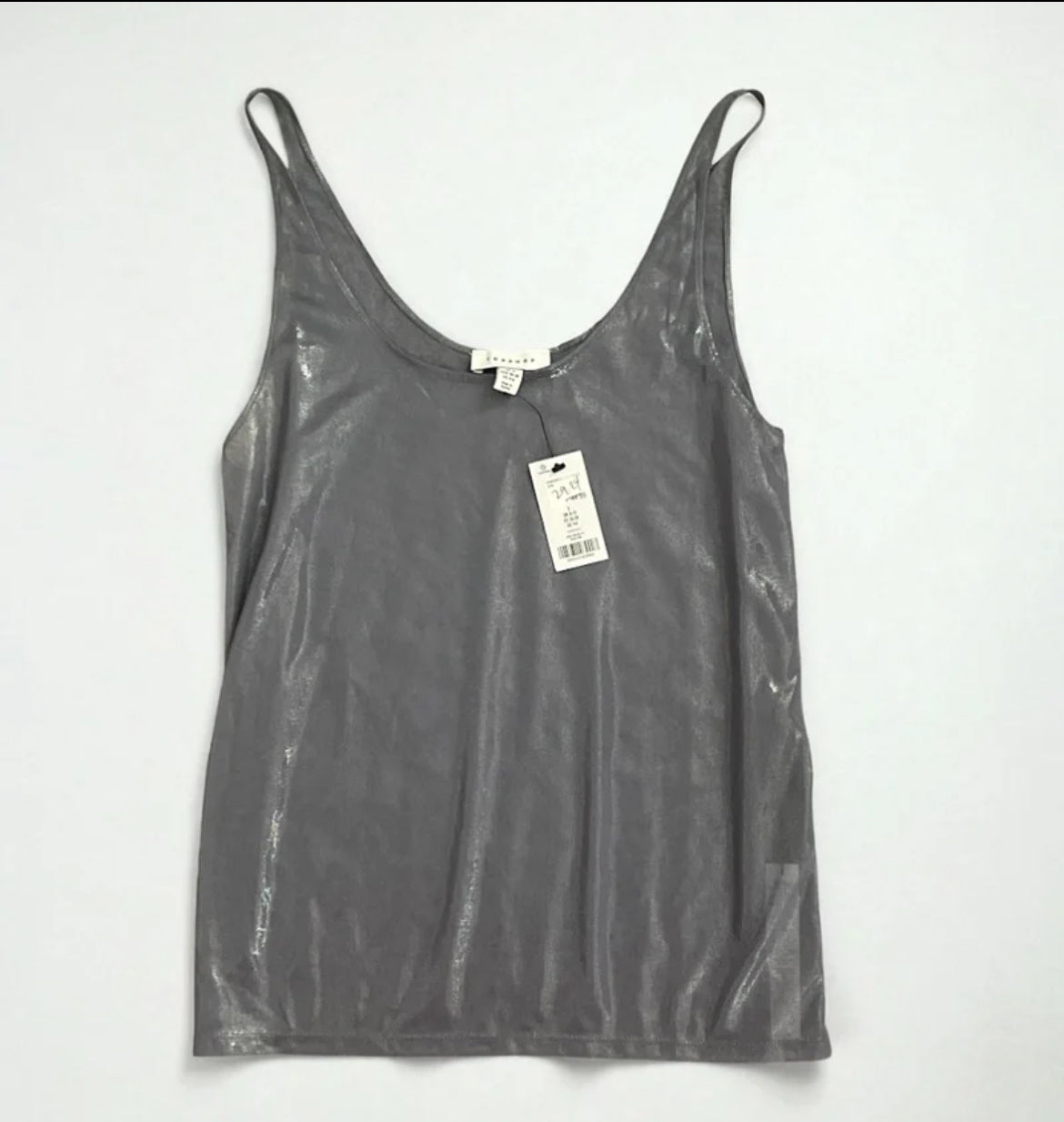 Topshop Sheer Metallic Tank in Charcoal (Small)