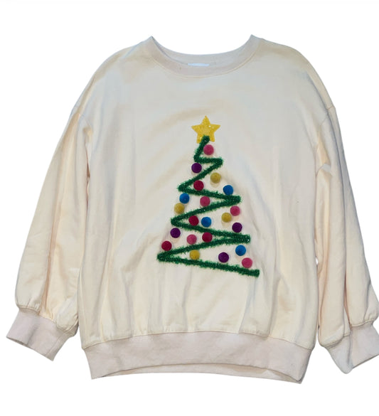 Christmas Tree Lurex Cream Sweatshirt (Small)