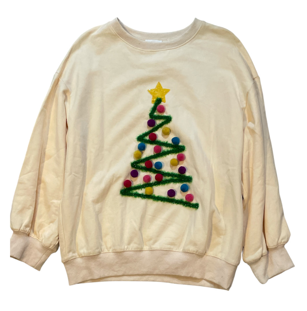 Christmas Tree Lurex Cream Sweatshirt (Small)