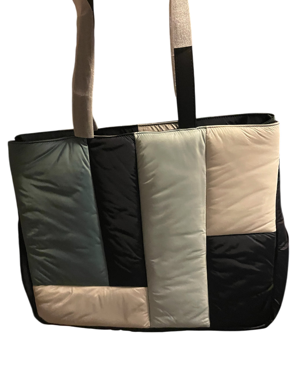 We-AR4 Quilted Large Tote Bag in a Blue Color Block Pattern. 