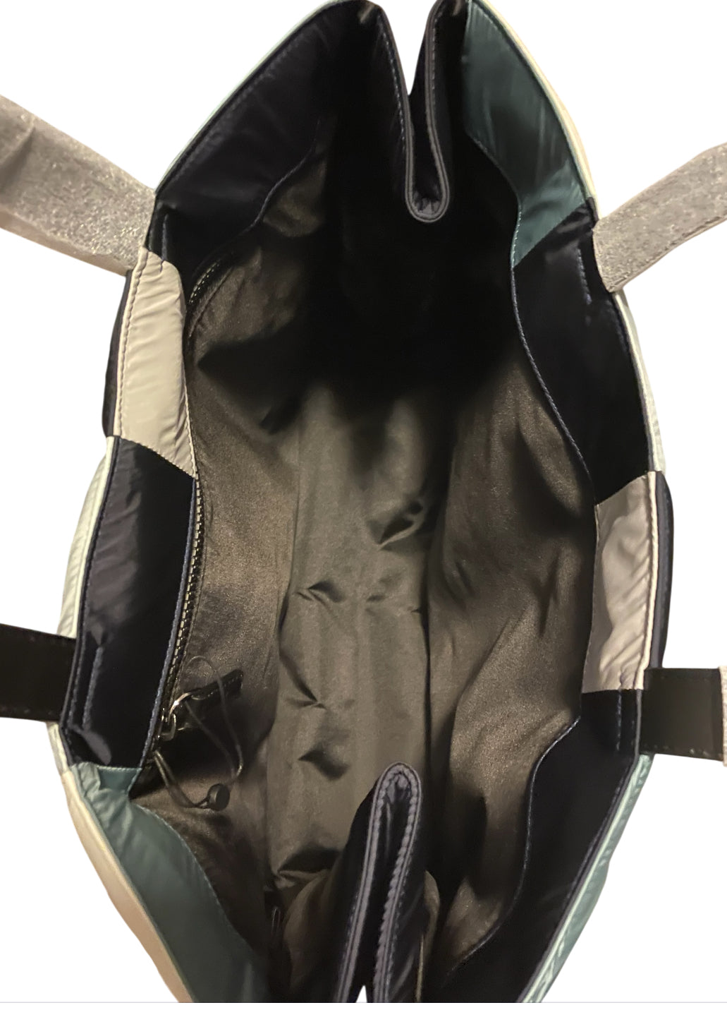 We-AR4 Quilted Large Tote Bag in a Blue Color Block Pattern. 