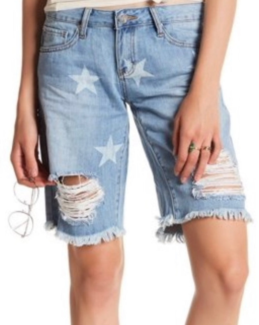 Ashley Mason Bermuda Denim Shorts Distressed Star (29)