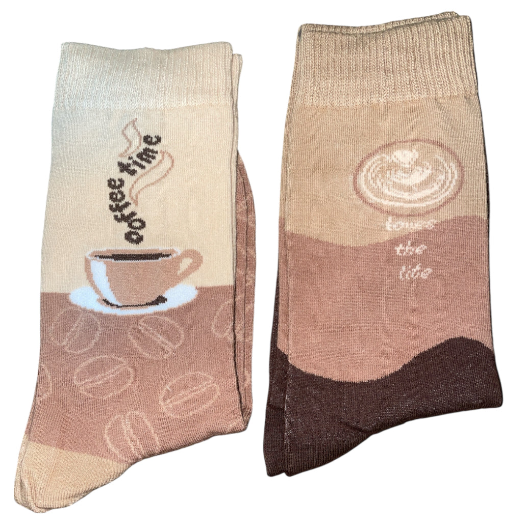 Coffee-Themed Beige and Brown Socks
