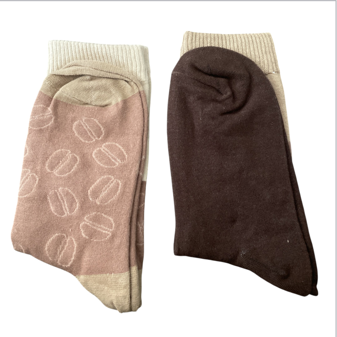 Coffee-Themed Beige and Brown Socks