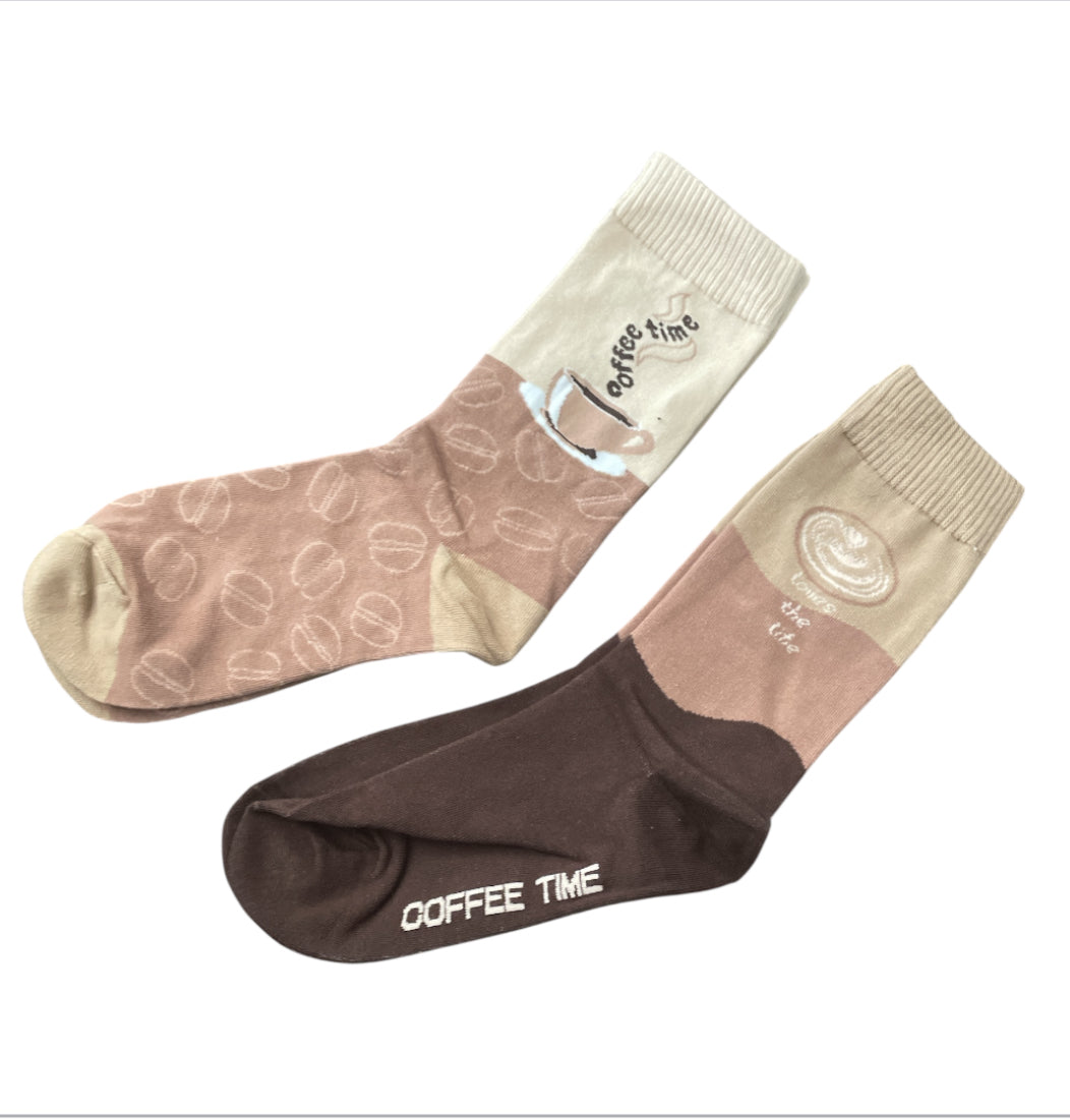 Coffee-Themed Beige and Brown Socks