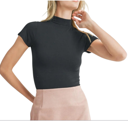 Sadie & Sage Black Mock Neck Baby Tee (Large)