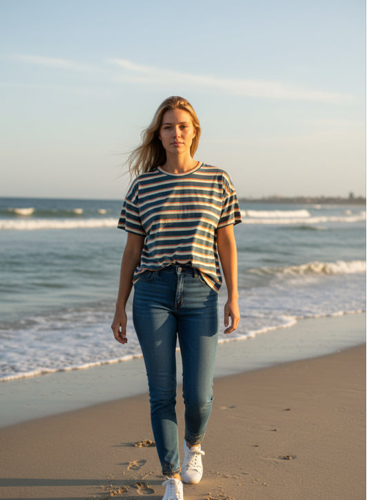 Polagram Blue Multi Striped T-shirt (Medium)