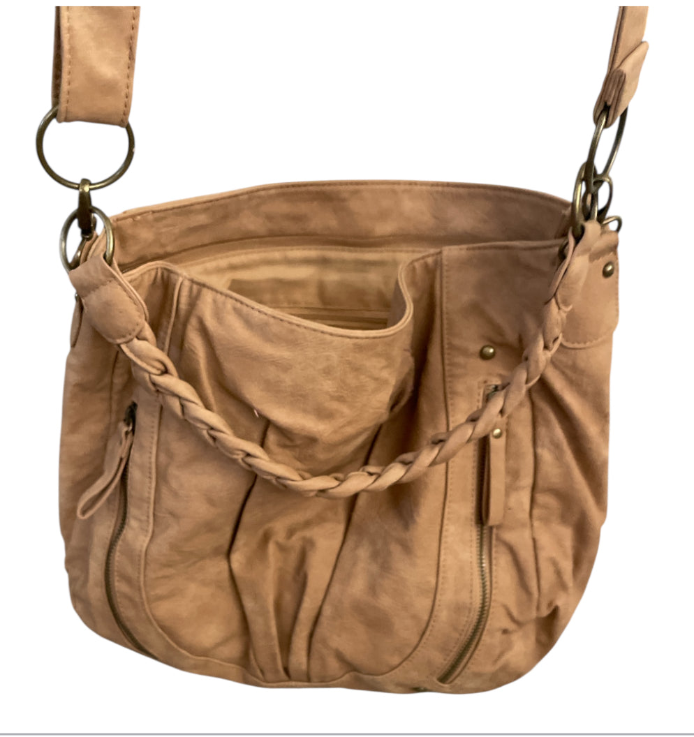 Aldo Vintage Camel Leather Suede Hobo Bag