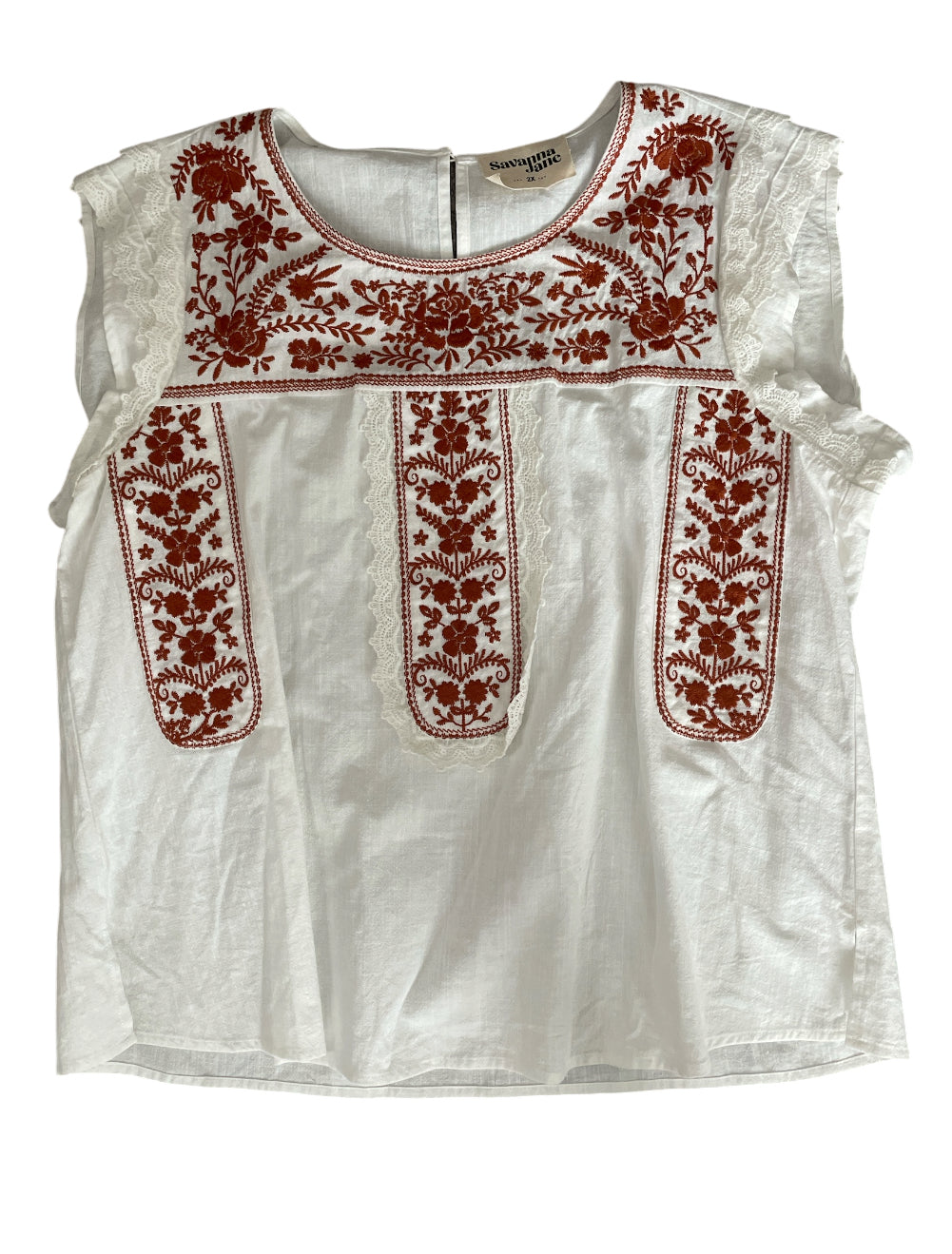 Savanna Jane Tandy Floral white cotton embroidered blouse (2x)