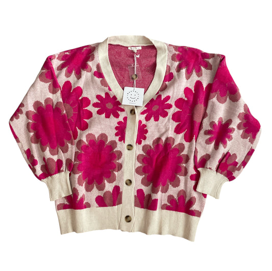 Baevely Everything I Love Cream And Pink Floral Cardigan (1XL)
