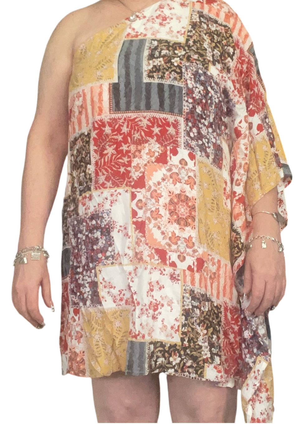 Savanna Jane Patchwork Print One Shoulder Dress (1x)