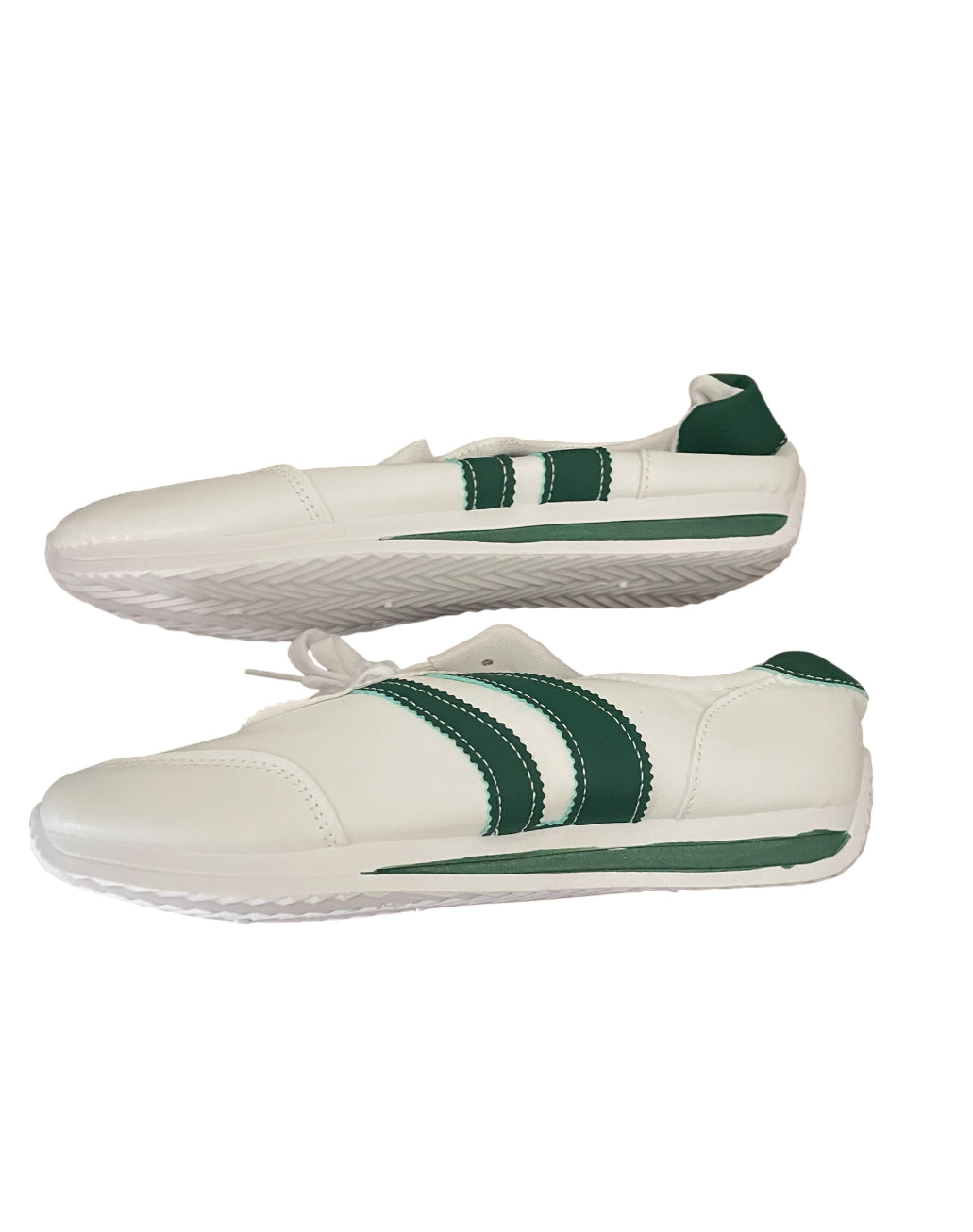 White Athletic Sneakers feature Prominent Green Stripes (8)