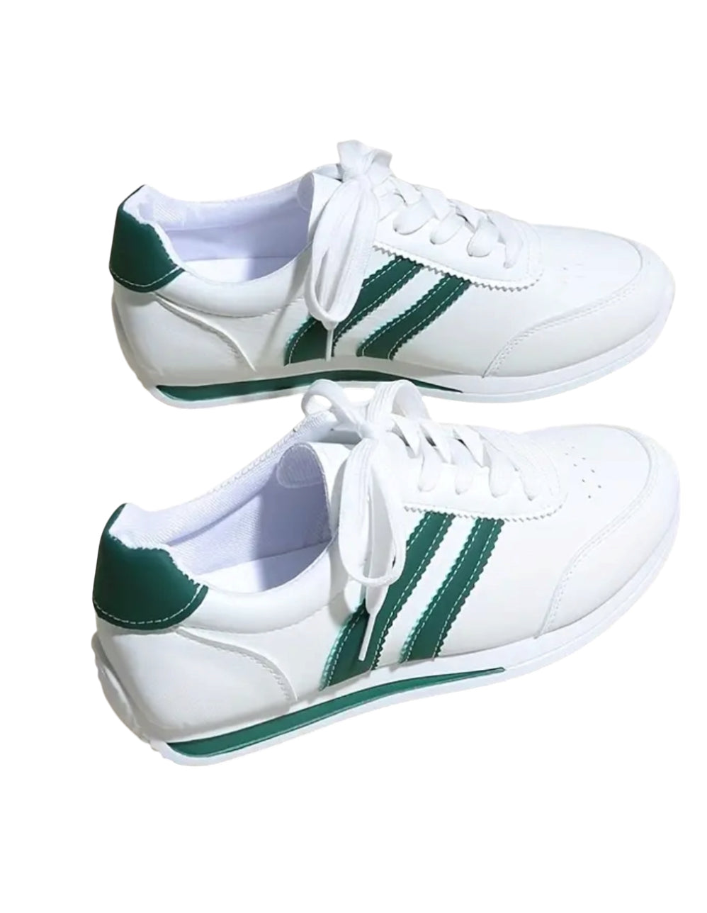 White Athletic Sneakers feature Prominent Green Stripes (8)