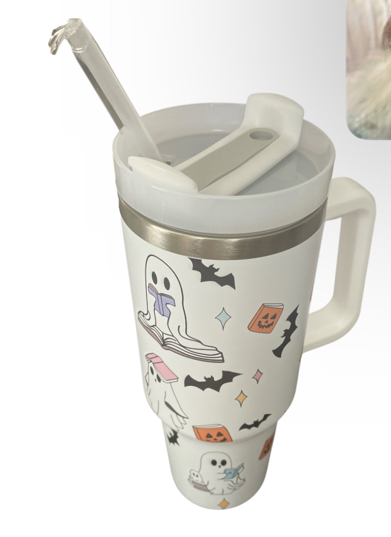 Halloween Cute Ghost Reading & 40 oz Tumbler