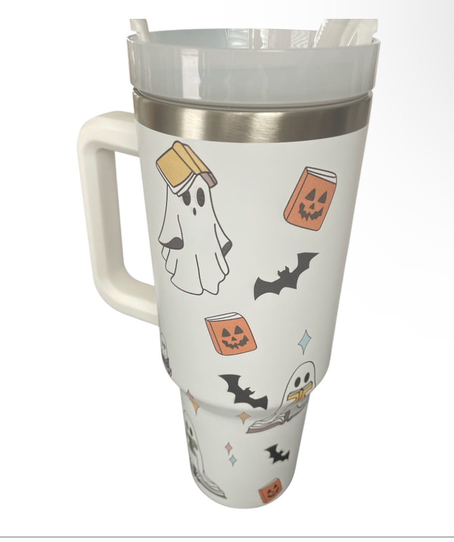 Halloween Cute Ghost Reading & 40 oz Tumbler