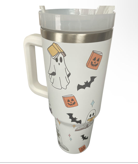 Halloween Cute Ghost Reading & 40 oz Tumbler
