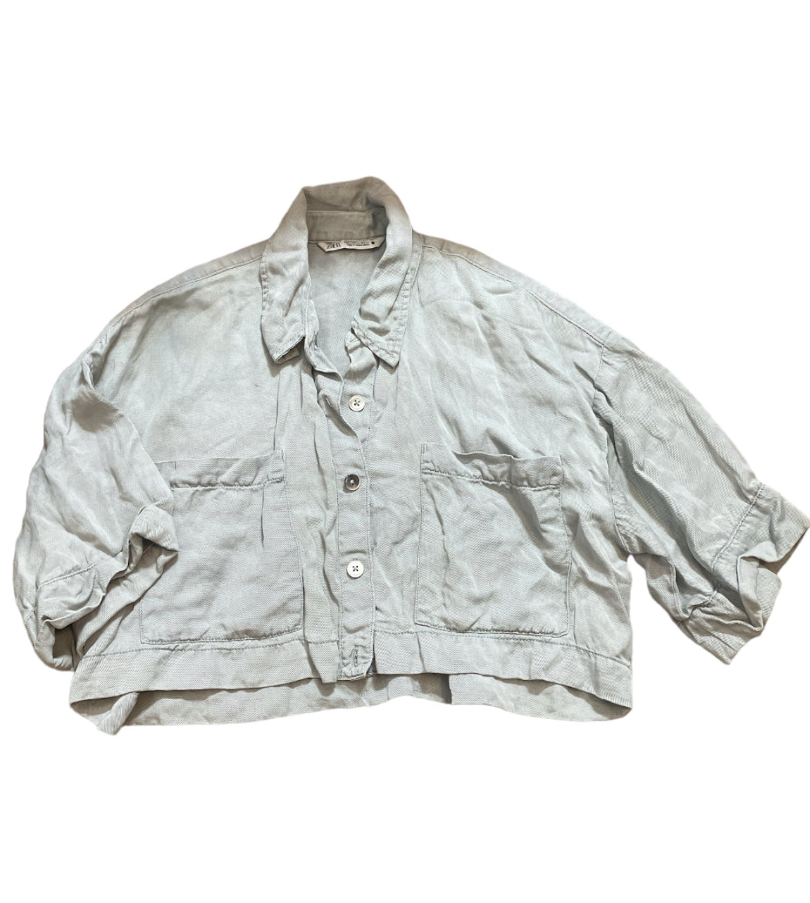 Zara Cropped Button Down Overshirt (X-Small)
