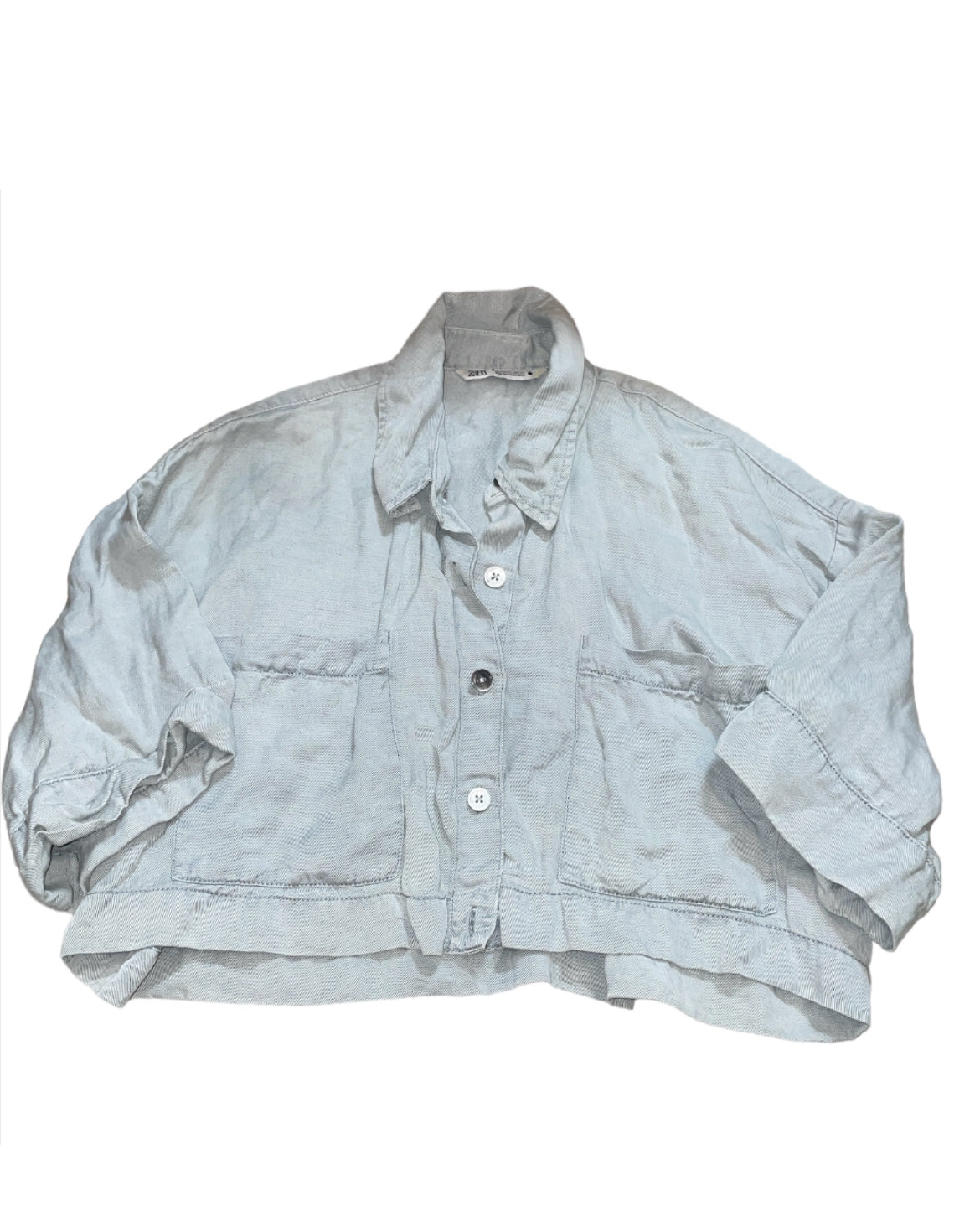Zara Cropped Button Down Overshirt (X-Small)