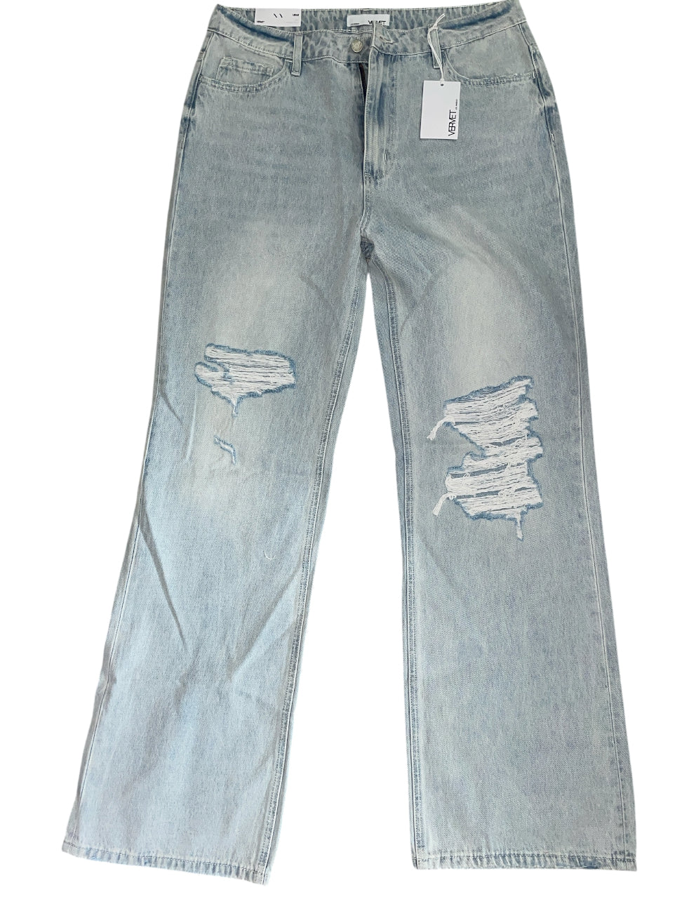 Vervet Leslie light wash distressed flare jeans.(31)