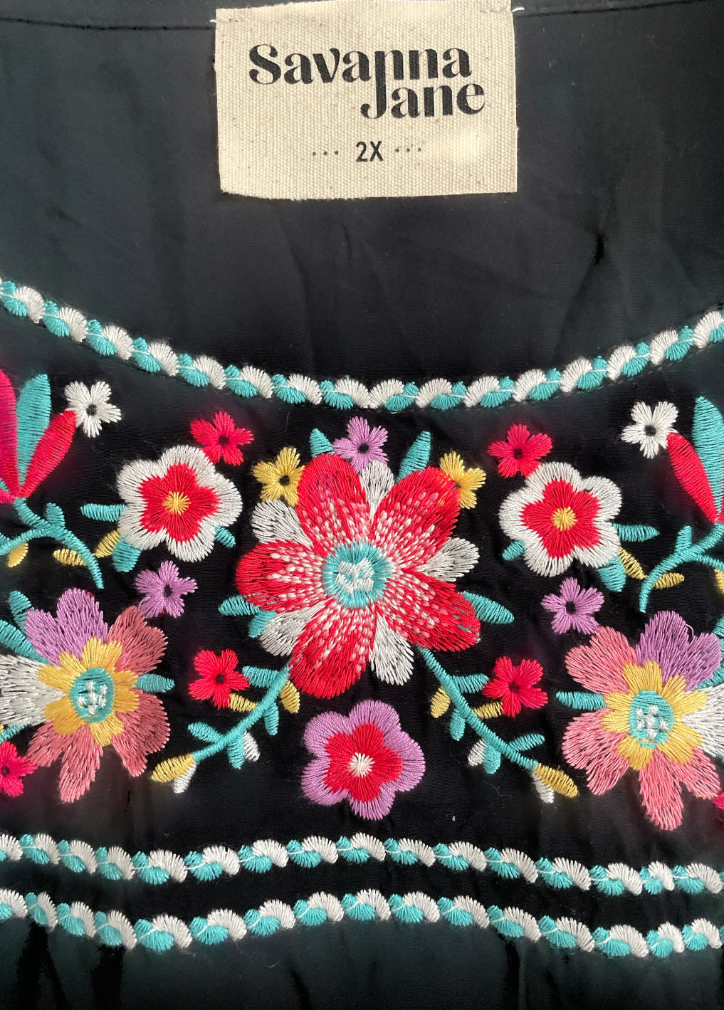 Savanna Jane floral embroidered peasant-style top (2x)