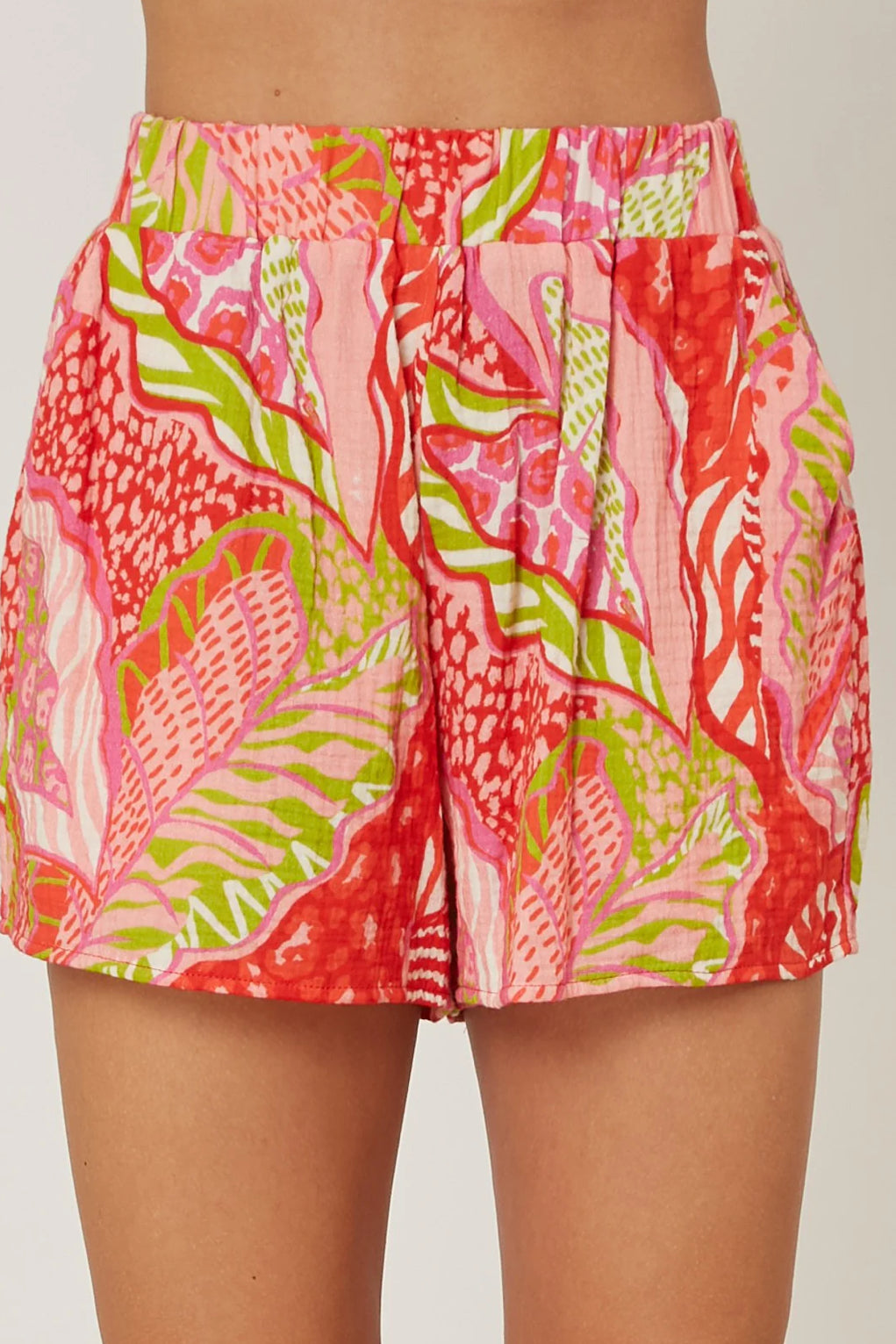 Peach Love SAY ALOHA RED TROPICAL GAUZE SHIRT/SHORTS SET (Large)