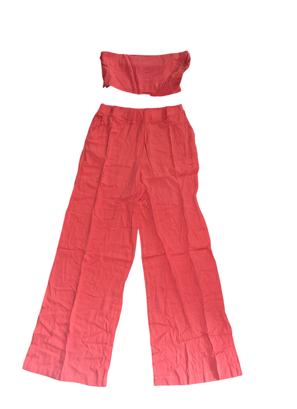 Fashion Space High-Waist Wide Leg Pants set in Coral Pink Linen (Small)
